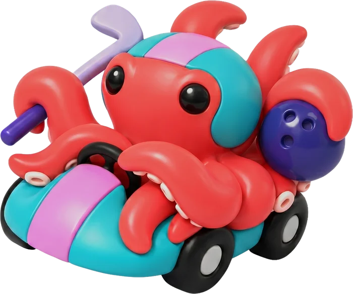 Bubbles, an octopus in a go-kart