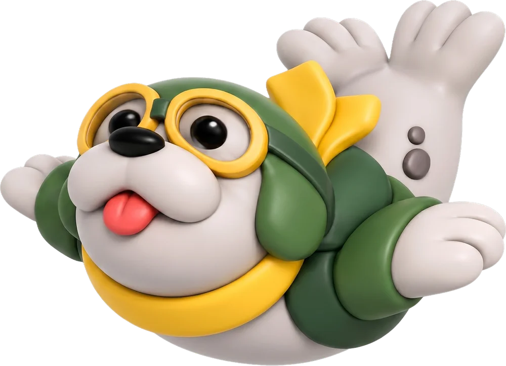 Glider, a flying harbor seal with goggles