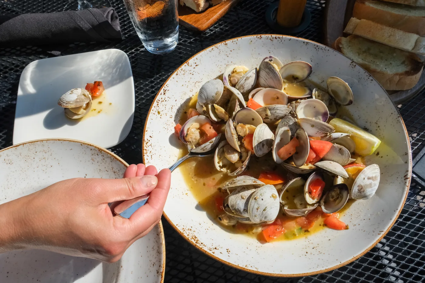 Fresh seafood dishes at a waterfront restaurant