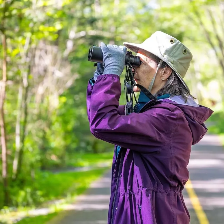 A birdwatcher on the Des Moines Creek Trail